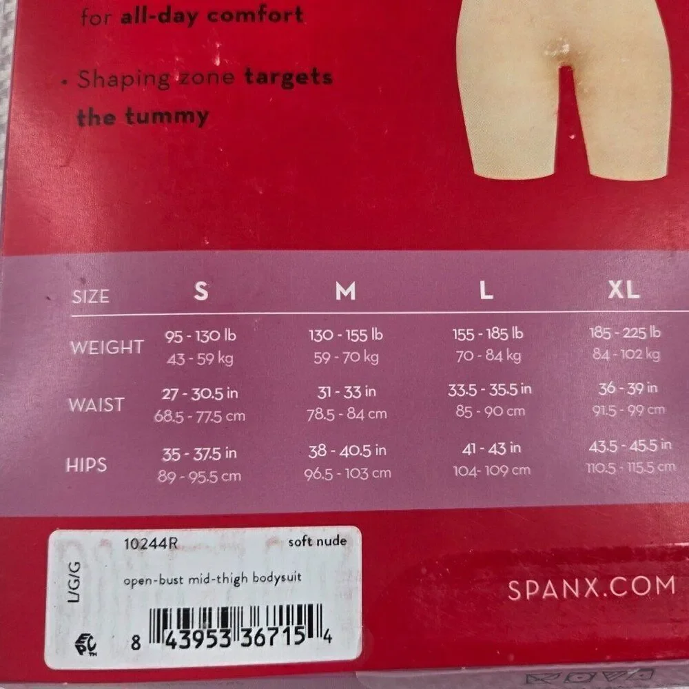 Spanx S1086 Womens Soft Nude Power Series Open Bust Midthigh Bodysuit Size L